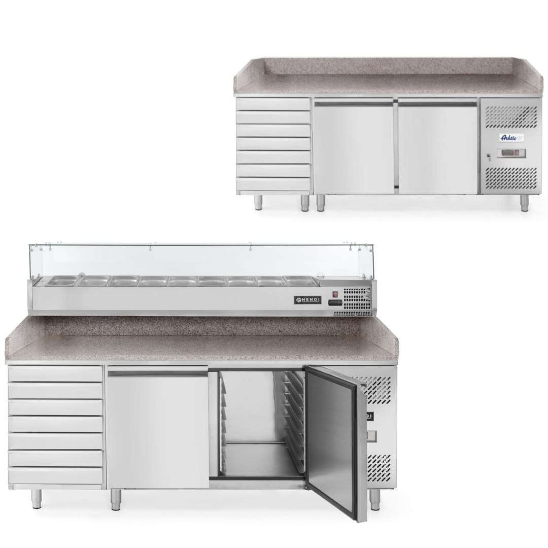 Stół chłodniczy do pizzy 2-drzwiowy z 7 szufladami blat granitowy szer. 202cm – Hendi 232842