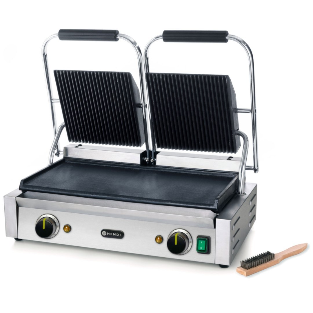 Kontakt grill kontaktowy góra ryflowana dół gładki 3600W – Hendi 263808 Kontakt grill kontaktowy góra ryflowana dół gładki 3600W – Hendi 263808
