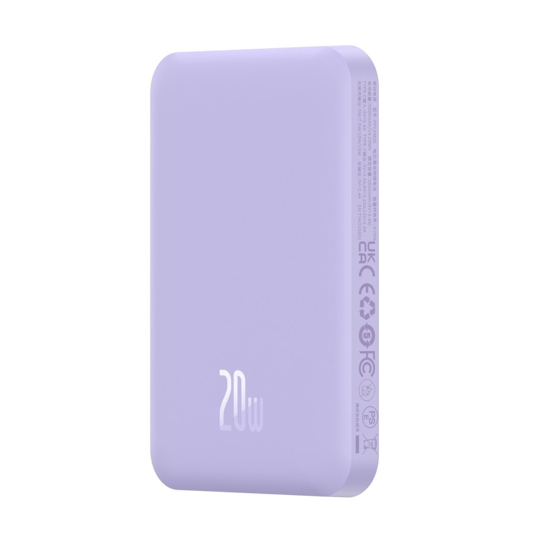 Mini powerbank 5000mAh 20W + kabel USB-C 20V / 3A fioletowy Mini powerbank 5000mAh 20W + kabel USB-C 20V / 3A fioletowy