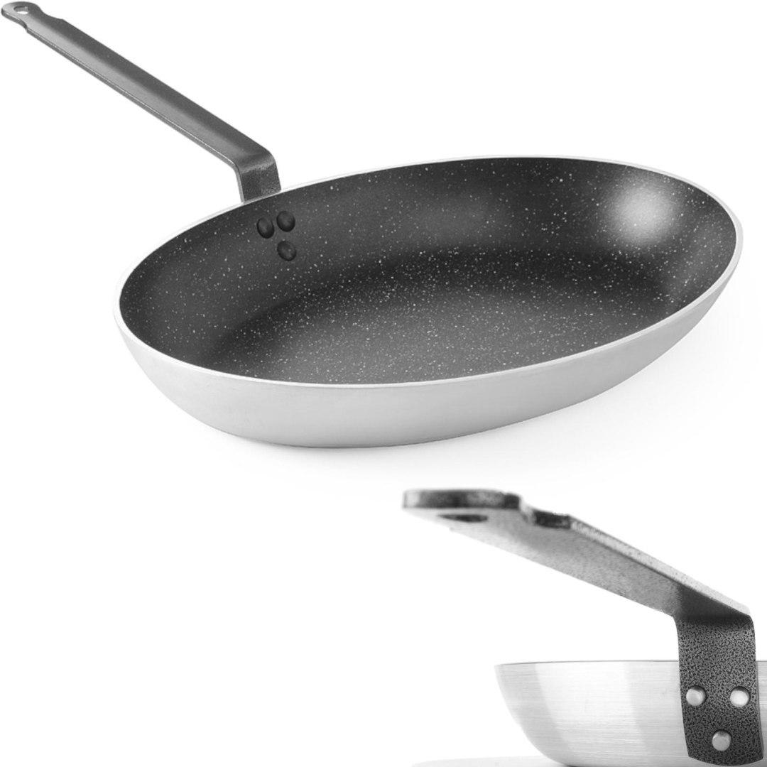 Patelnia do ryb z powłoką marmurkową owalna 280x400mm – Hendi 627716 Patelnia do ryb z powłoką marmurkową owalna 280x400mm – Hendi 627716