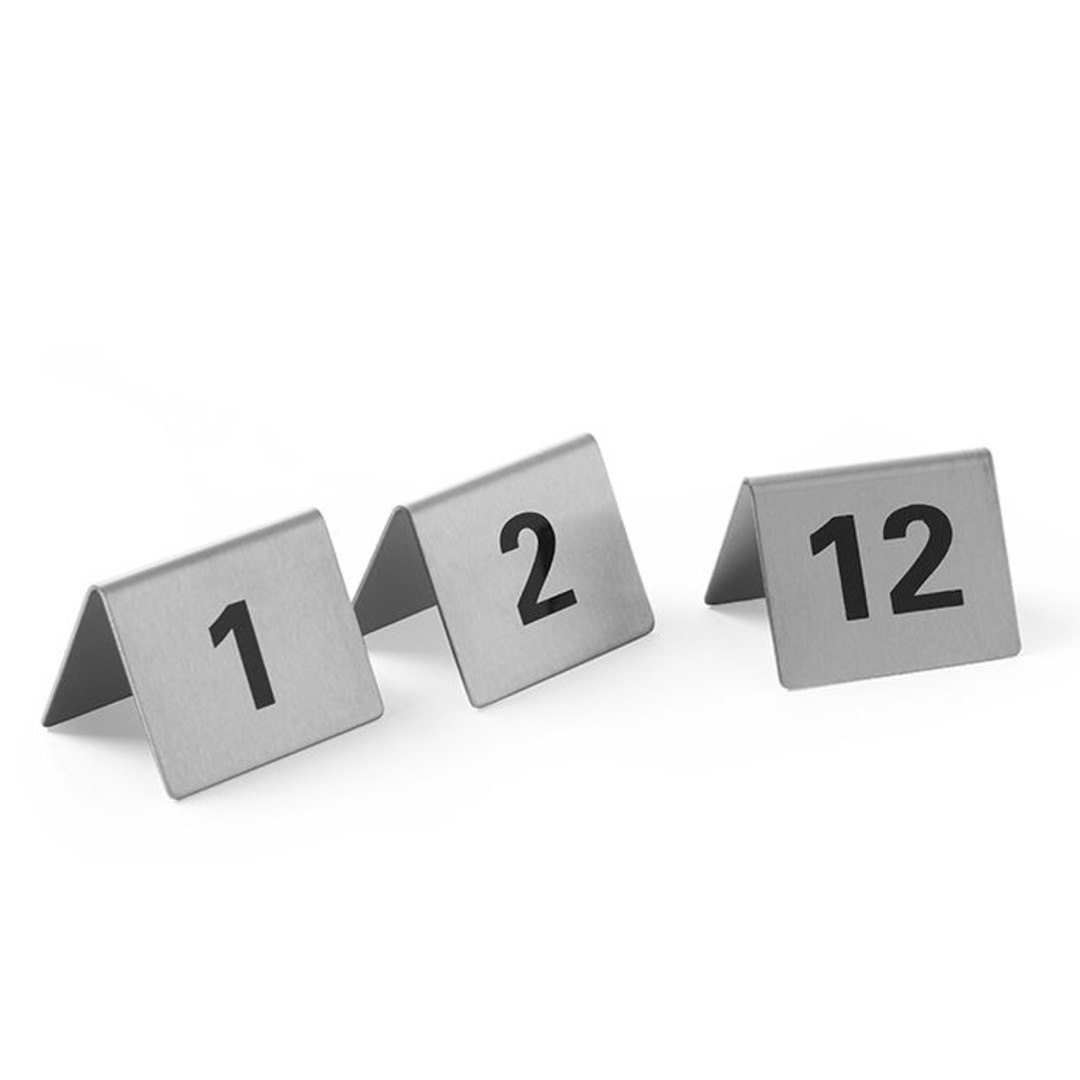 Tabliczka informacyjna NUMER STOLIKA 1-12 stal nierdzewna zestaw 12szt. – Hendi 663844