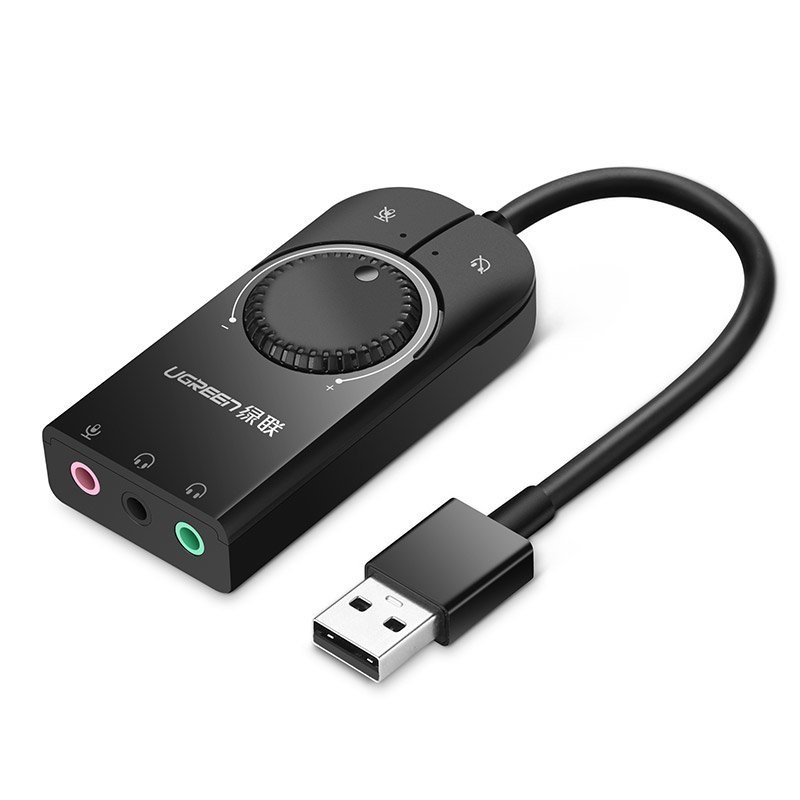 Zewnętrzna karta dźwiękowa adapter USB – 3.5 mm mini jack z regulacją głośności 15cm czarny