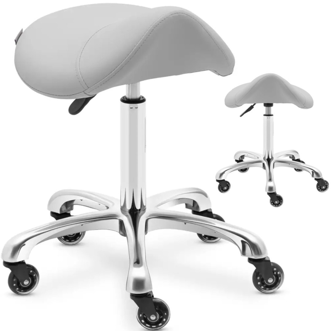 Taboret stołek hoker kosmetyczny siodłowy na kółkach do 150 kg YORK – jasnoszary Taboret stołek hoker kosmetyczny siodłowy na kółkach do 150 kg YORK – jasnoszary