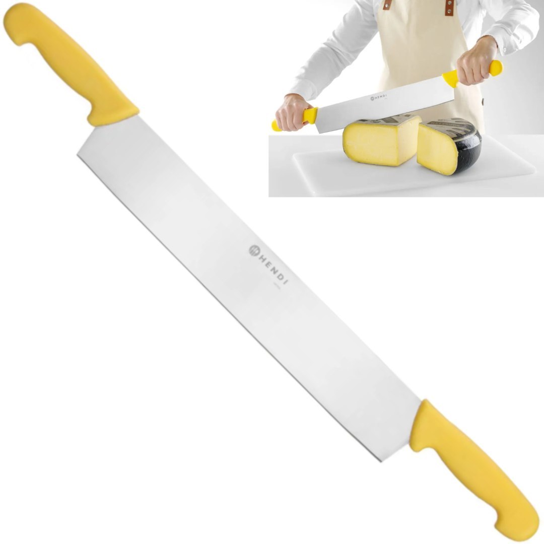 Nóż do sera z dwoma uchwytami 655 mm – żółty