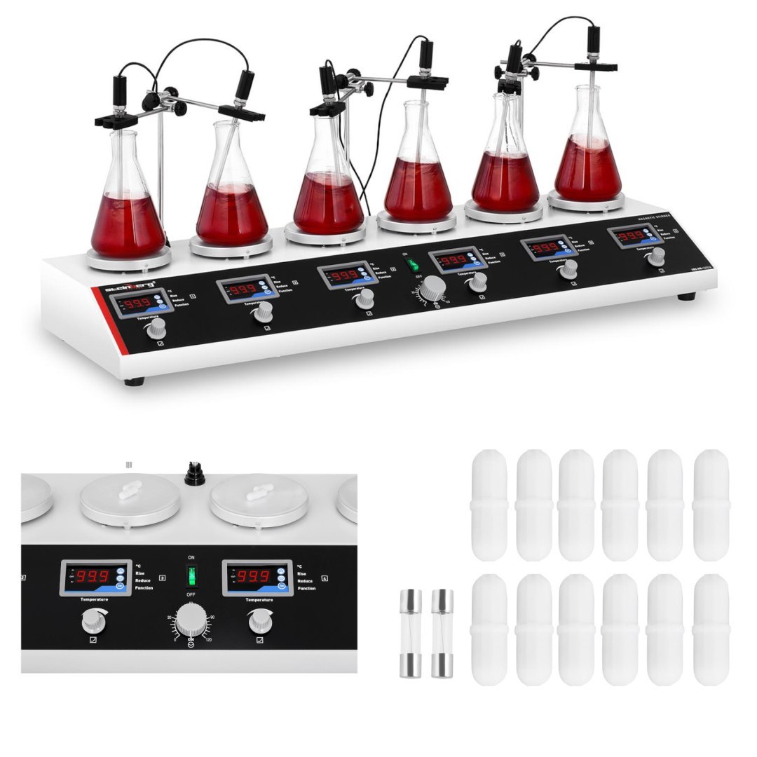 Mieszadło magnetyczne laboratoryjne 99deg;C timer 6 stanowisk + mieszadełka Mieszadło magnetyczne laboratoryjne 99deg;C timer 6 stanowisk + mieszadełka