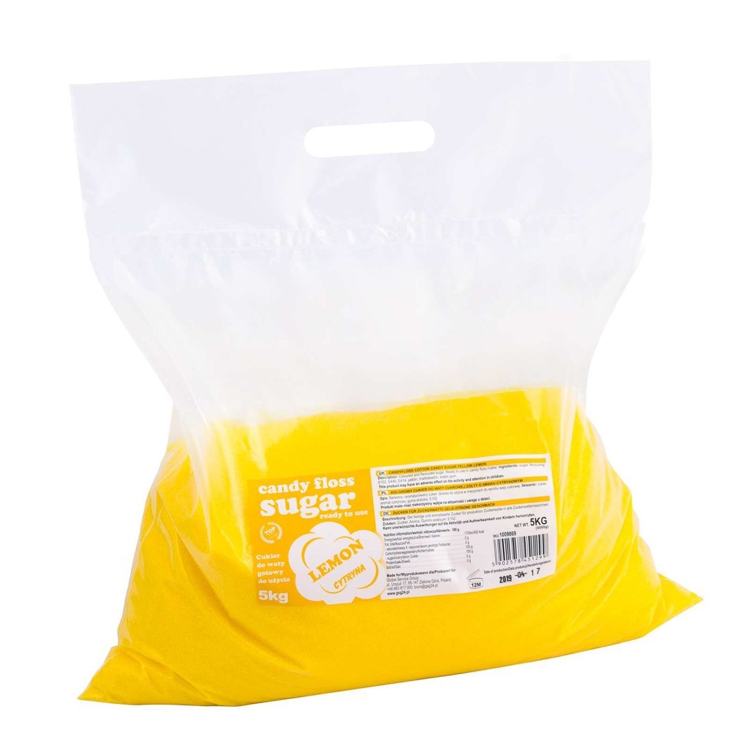 Kolorowy smakowy cukier do waty cukrowej żółty o smaku cytrynowym 5kg Kolorowy smakowy cukier do waty cukrowej żółty o smaku cytrynowym 5kg