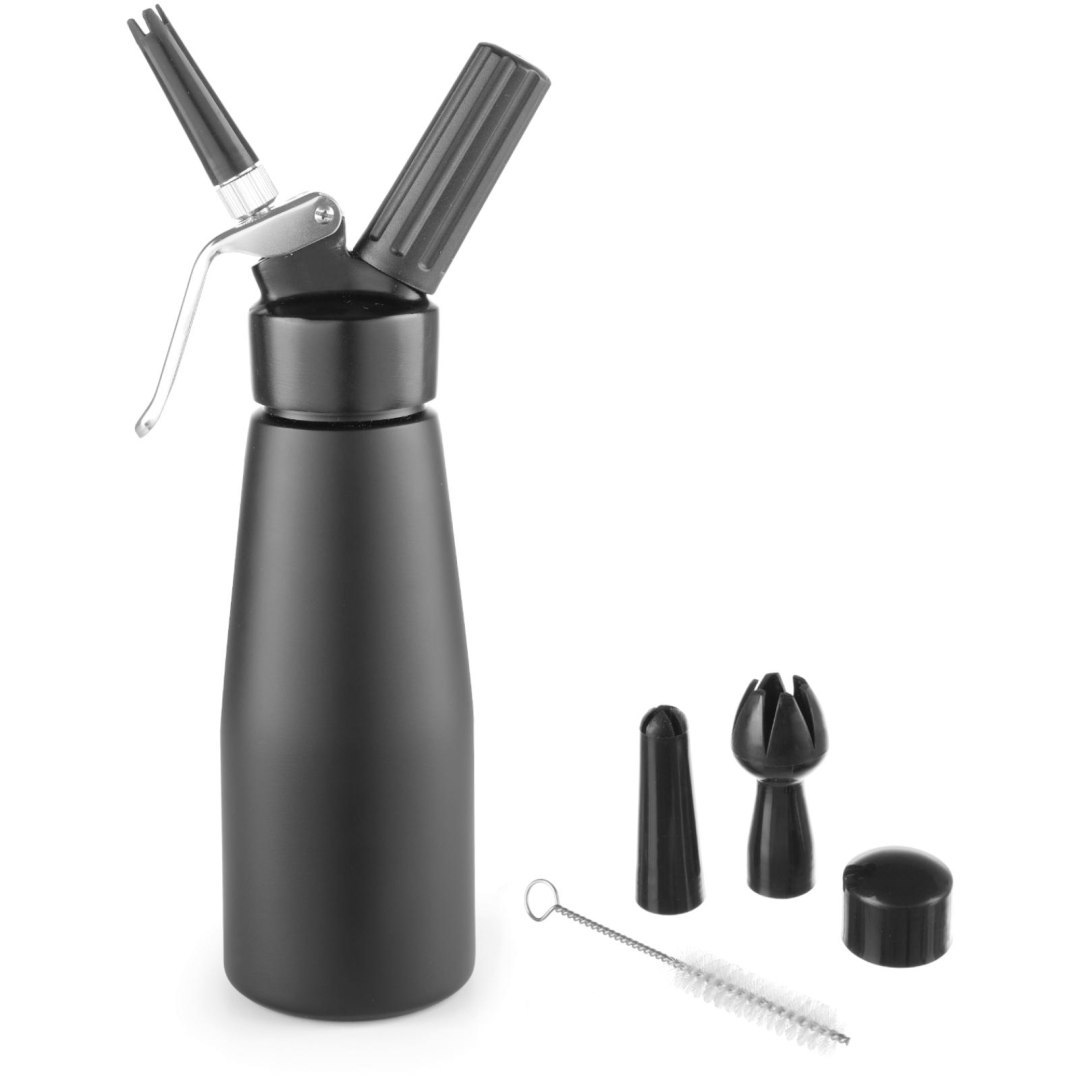 Syfon do bitej śmietany N2O Kitchen Line ZESTAW + 3 końcówki 0.5L – czarny – HENDI 588420