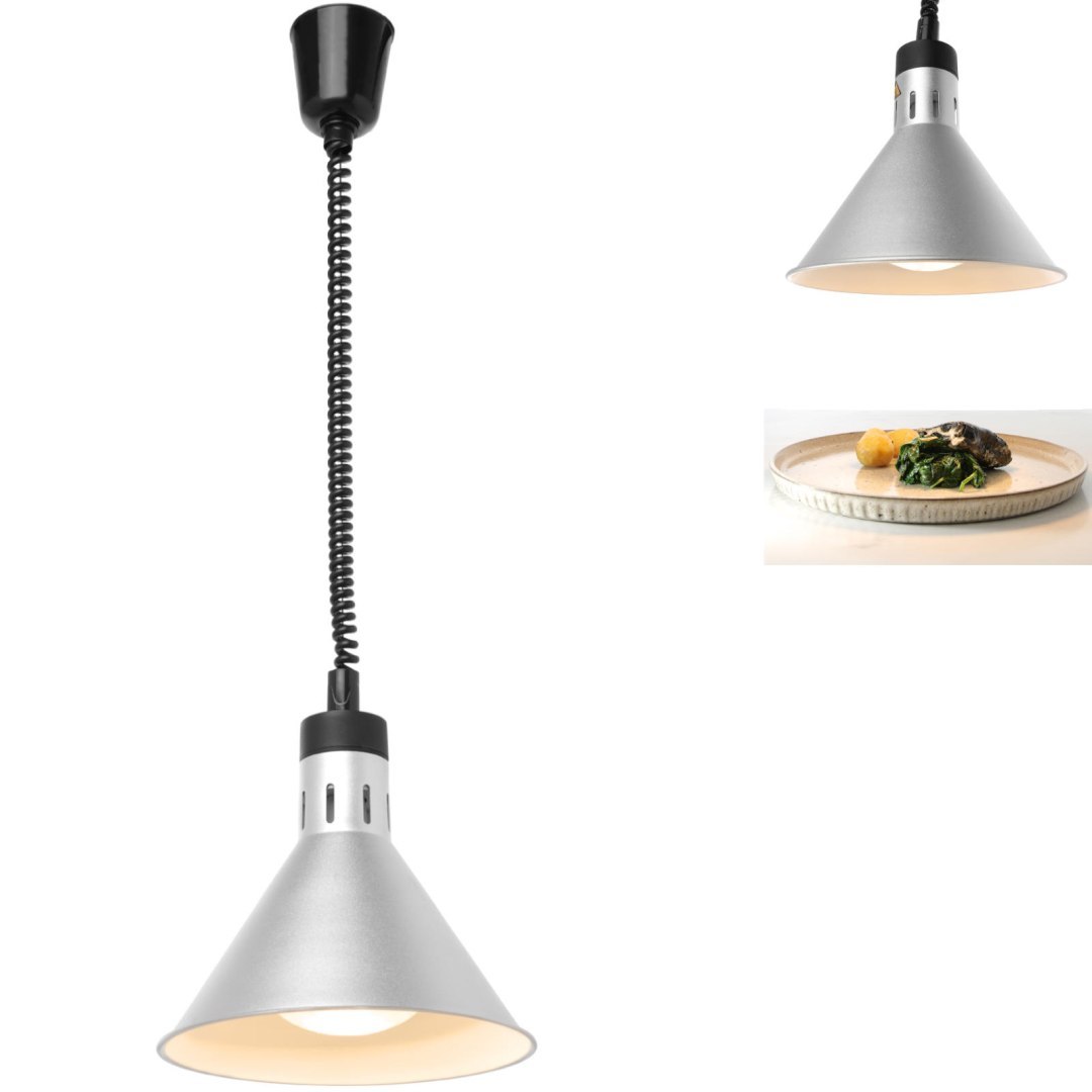 Lampa do podgrzewania potraw – wisząca stożkowa srebrna 250W Lampa do podgrzewania potraw – wisząca stożkowa srebrna 250W