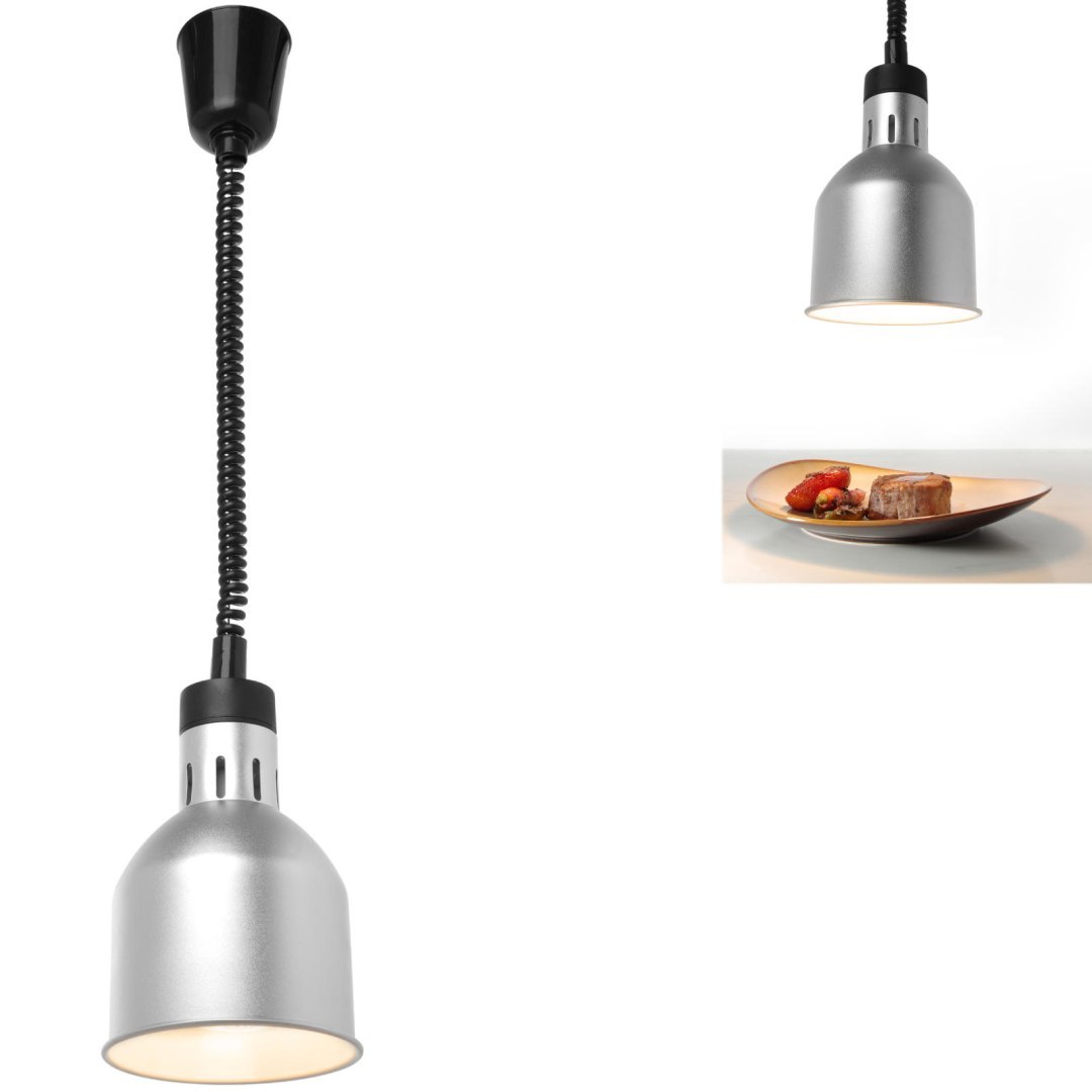 Lampa do podgrzewania potraw – wisząca cylindryczna stożkowa srebrna 250W