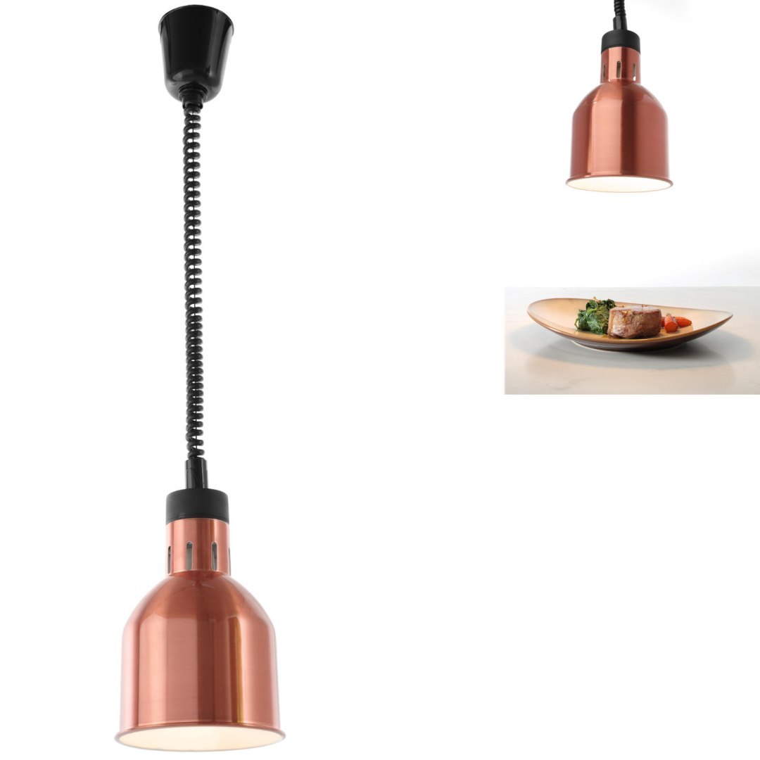 Lampa do podgrzewania potraw – wisząca cylindryczna stożkowa miedziana 250W Lampa do podgrzewania potraw – wisząca cylindryczna stożkowa miedziana 250W