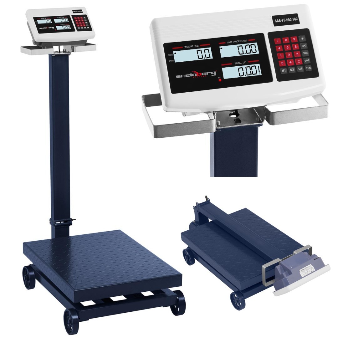 Waga platformowa magazynowa z kółkami SBS-PF-600/100 LCD do 600kg Waga platformowa magazynowa z kółkami SBS-PF-600/100 LCD do 600kg