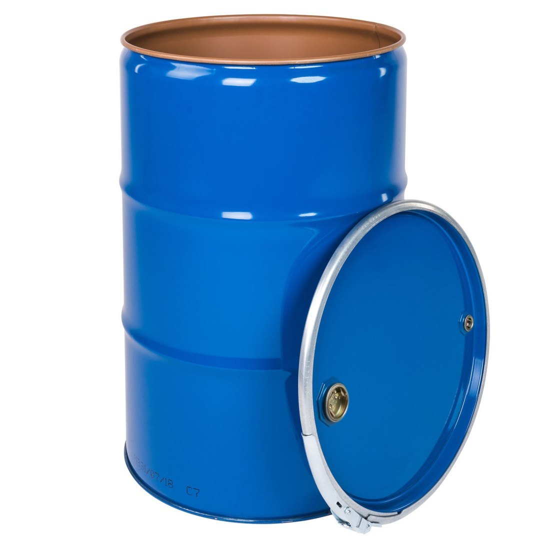 Beczka stalowa metalowa ISO OH zdejmowane wieko 2 otwory 2” i 3/4” lakierowana 210L