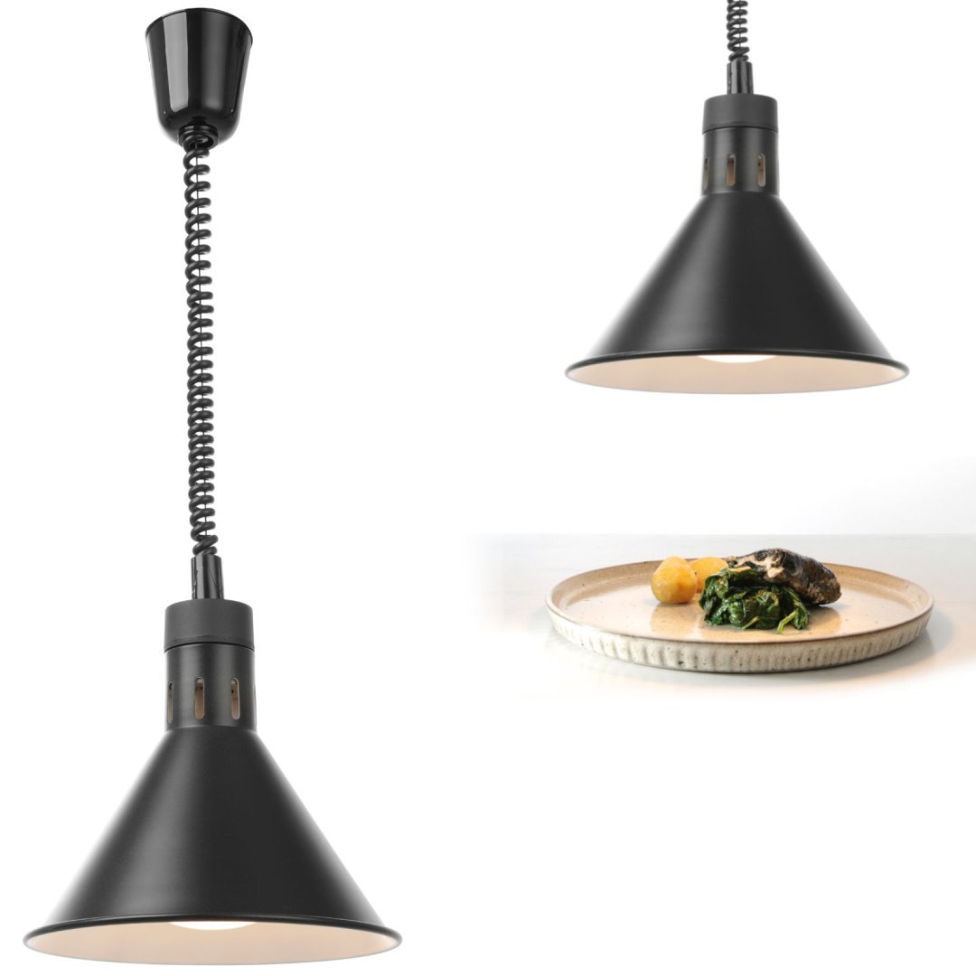 Lampa do podgrzewania potraw – wisząca stożkowa czarna śr. 275mm 250 W – Hendi 273845 Lampa do podgrzewania potraw – wisząca stożkowa czarna śr. 275mm 250 W – Hendi 273845
