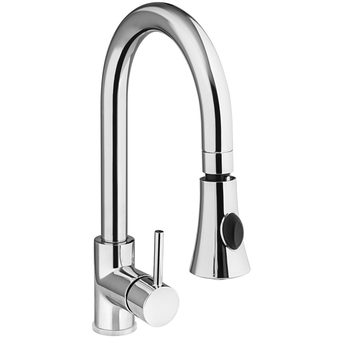 Bateria umywalkowa kuchenna z prysznicem jednootworowa nierdzewna wys. 370 mm – Hendi 810163