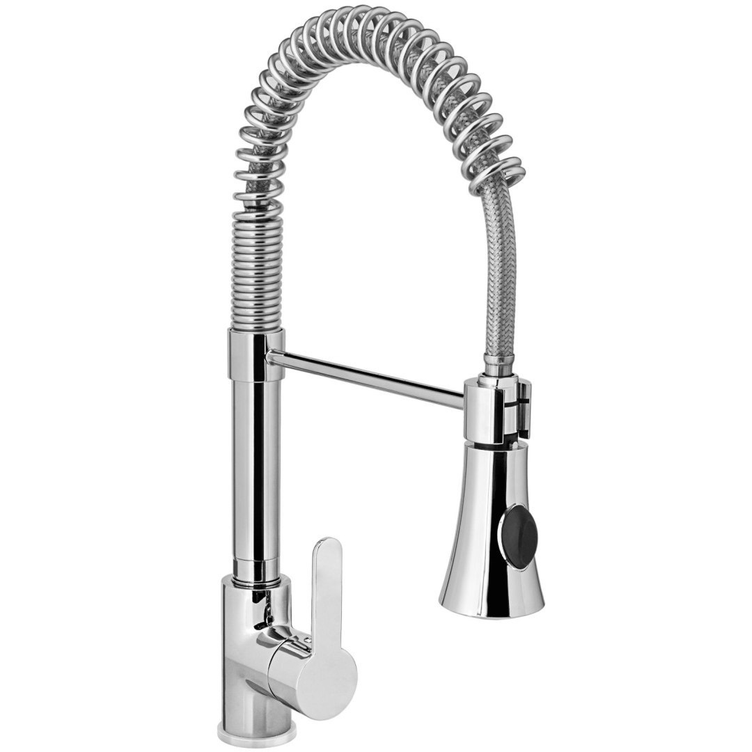 Bateria umywalkowa z wyciąganym prysznicem jednootworowa nierdzewna wys. 445 mm – Hendi 810170