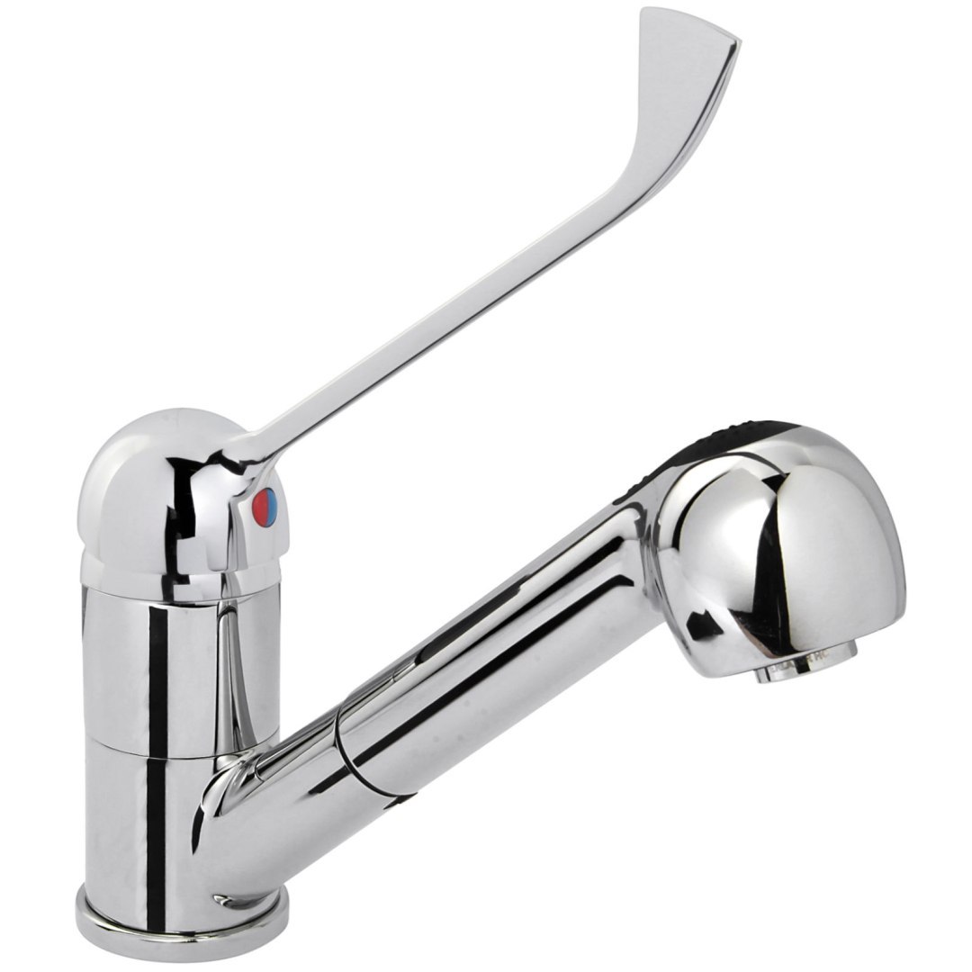 Bateria kuchenna z wyciąganym natryskiem prysznicem nierdzewna wys. 230 mm – Hendi 810255