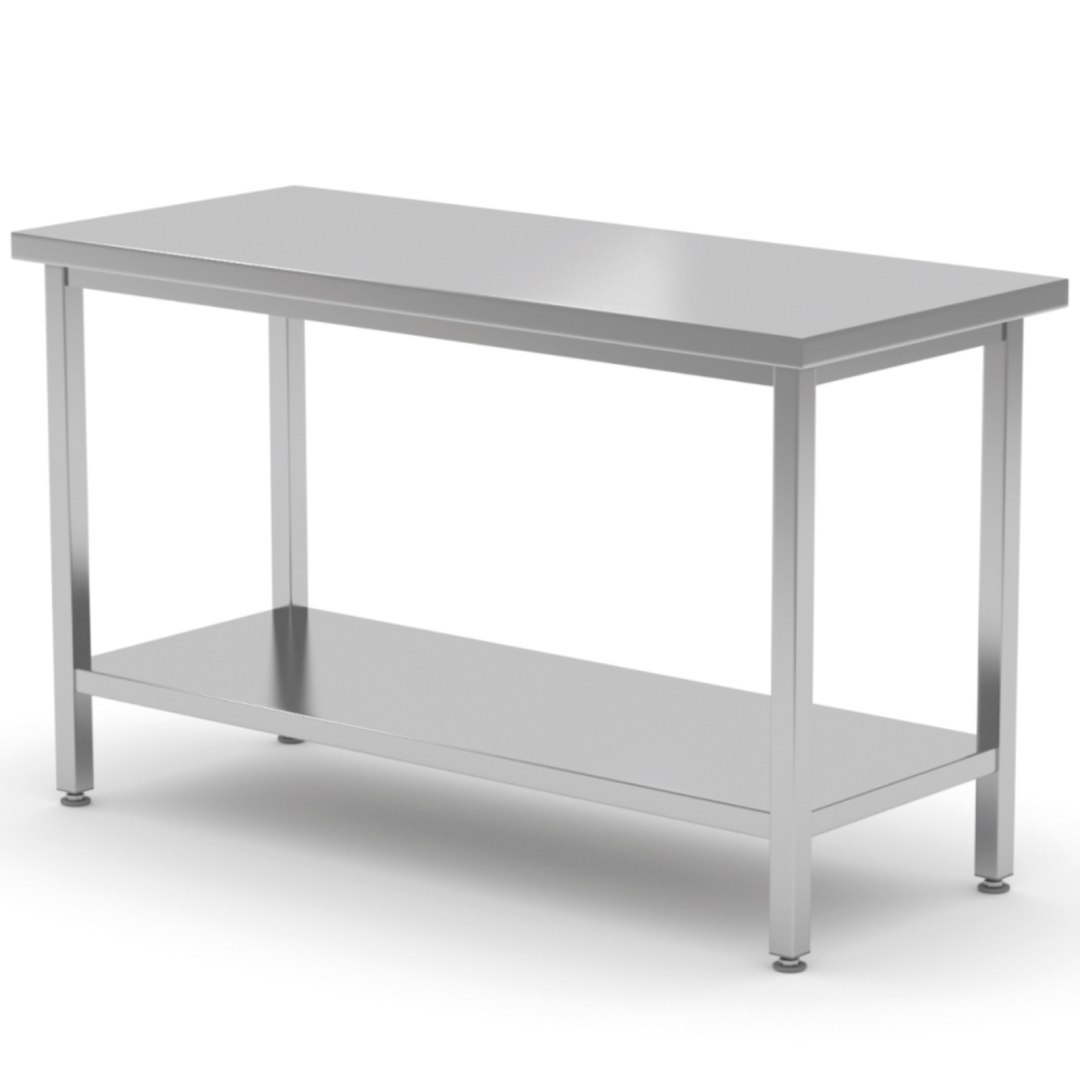 Stół blat roboczy stalowy centralny z półką 160x70x85 cm – Hendi 810736