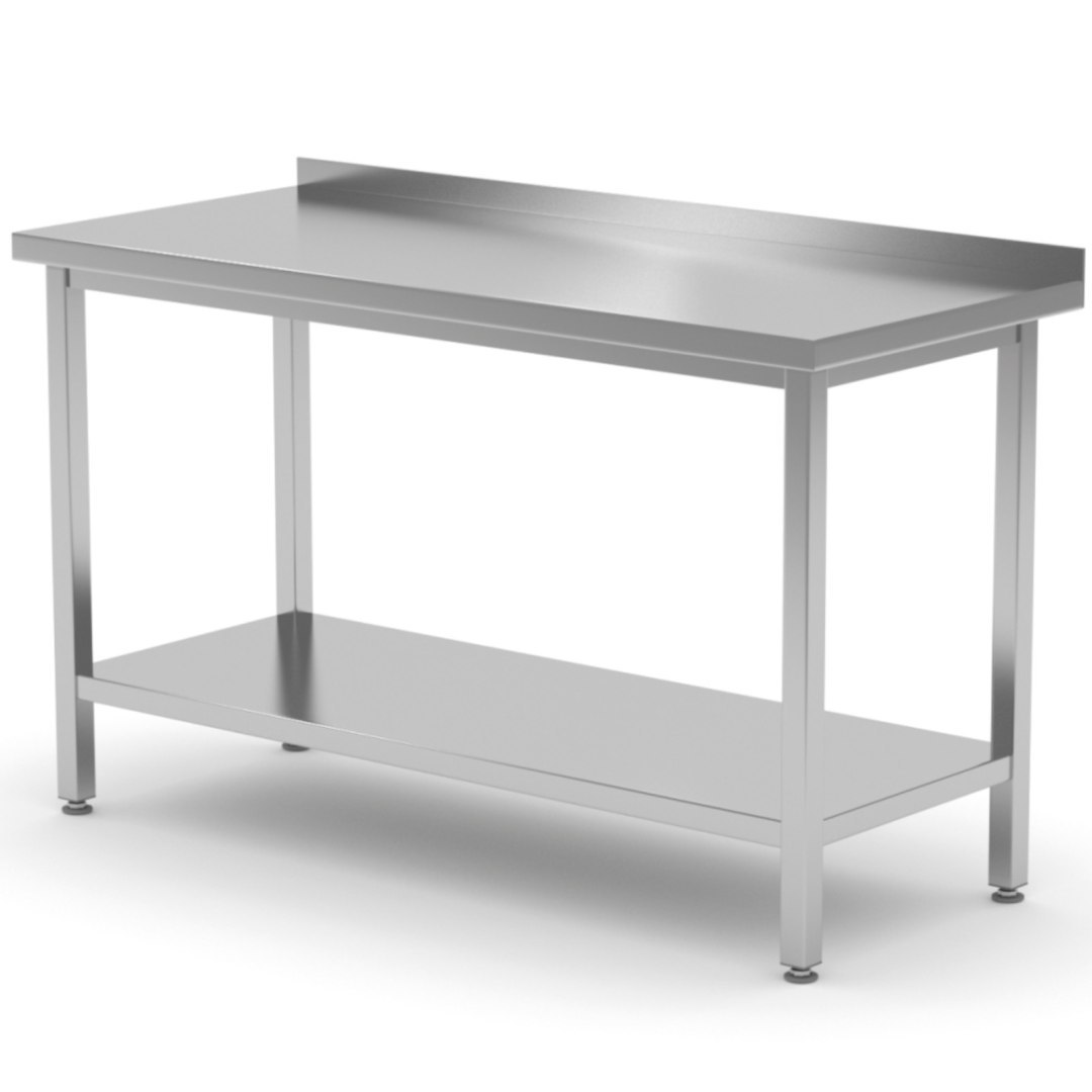 Stół gastronomiczny przyścienny z rantem i półką 80x70x85 cm – Hendi 812716 Stół gastronomiczny przyścienny z rantem i półką 80x70x85 cm – Hendi 812716