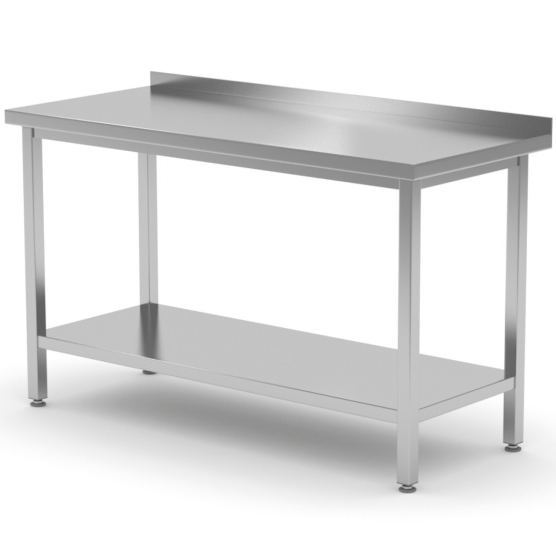 Stół gastronomiczny przyścienny z rantem i półką 180x70x85 cm – Hendi 812761