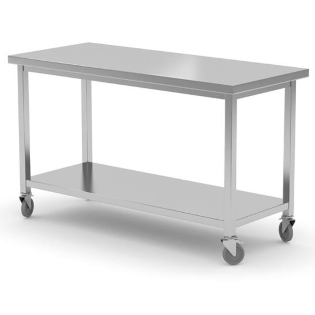 Stół blat roboczy mobilny do kuchni z półką skręcany nierdzewny 100x70x85 cm – Hendi 815786 Stół blat roboczy mobilny do kuchni z półką skręcany nierdzewny 100x70x85 cm – Hendi 815786