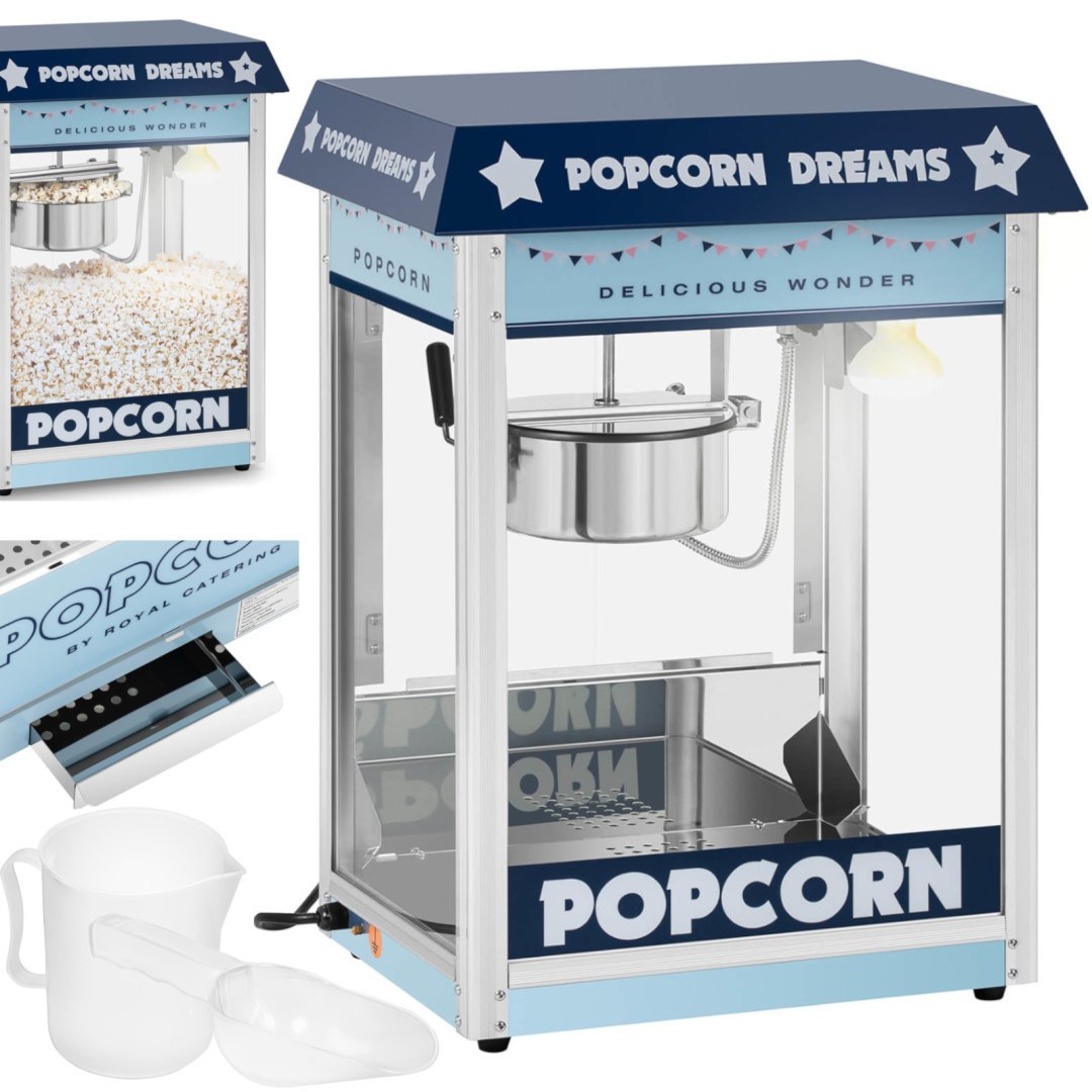 Maszyna automat urządzenie do prażenia popcornu retro TEFLON 1600 W 5-6 kg/h – niebieska Maszyna automat urządzenie do prażenia popcornu retro TEFLON 1600 W 5-6 kg/h – niebieska