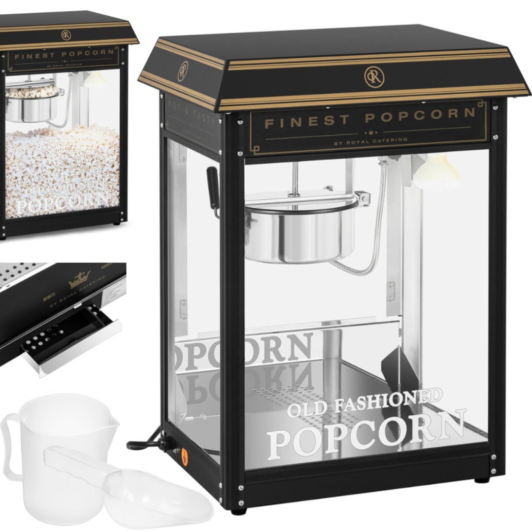Maszyna automat urządzenie do prażenia popcornu retro TEFLON 1600 W 5-6 kg/h – czarno-złota Maszyna automat urządzenie do prażenia popcornu retro TEFLON 1600 W 5-6 kg/h – czarno-złota