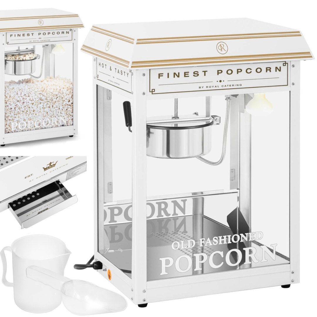 Maszyna automat urządzenie do prażenia popcornu retro TEFLON 1600 W 5-6 kg/h – biało-złota Maszyna automat urządzenie do prażenia popcornu retro TEFLON 1600 W 5-6 kg/h – biało-złota