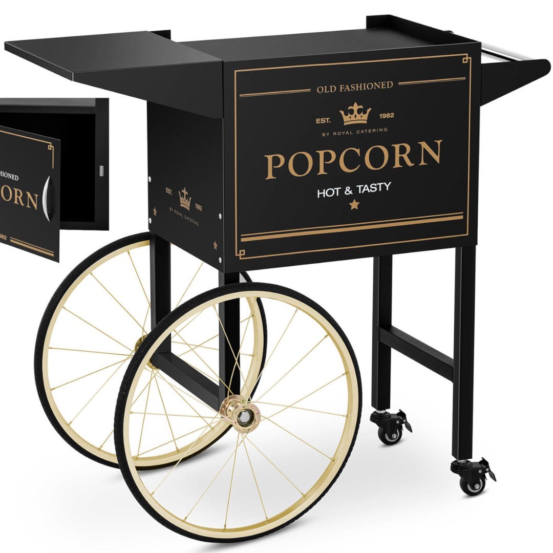 Wózek podstawa do maszyny do popcornu z szafką retro 51 x 37 cm – czarno-złoty Wózek podstawa do maszyny do popcornu z szafką retro 51 x 37 cm – czarno-złoty