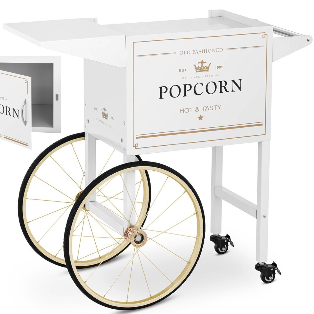Wózek podstawa do maszyny do popcornu z szafką retro 51 x 37 cm – biało-złoty