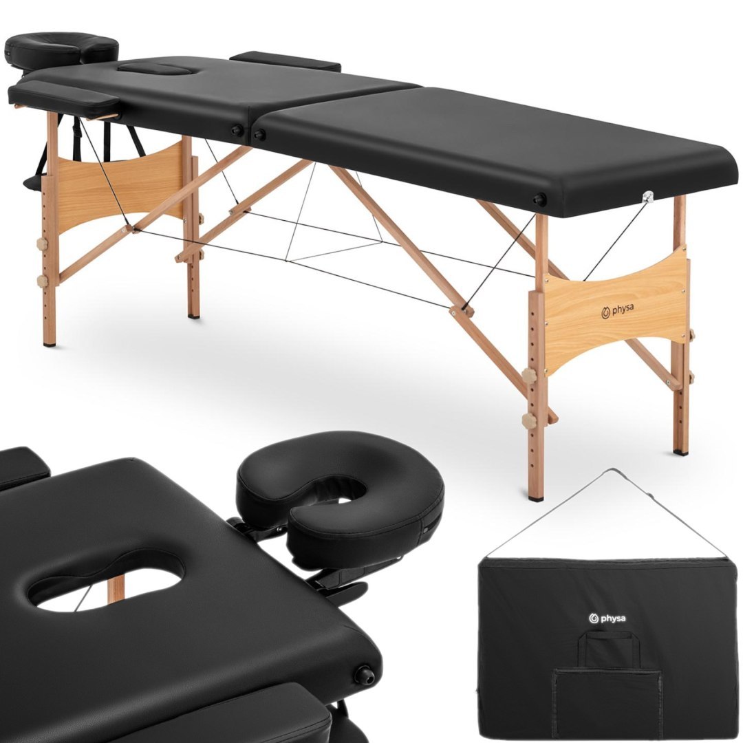 Stół łóżko do masażu drewniane przenośne składane Toulouse Black do 227 kg czarne Stół łóżko do masażu drewniane przenośne składane Toulouse Black do 227 kg czarne