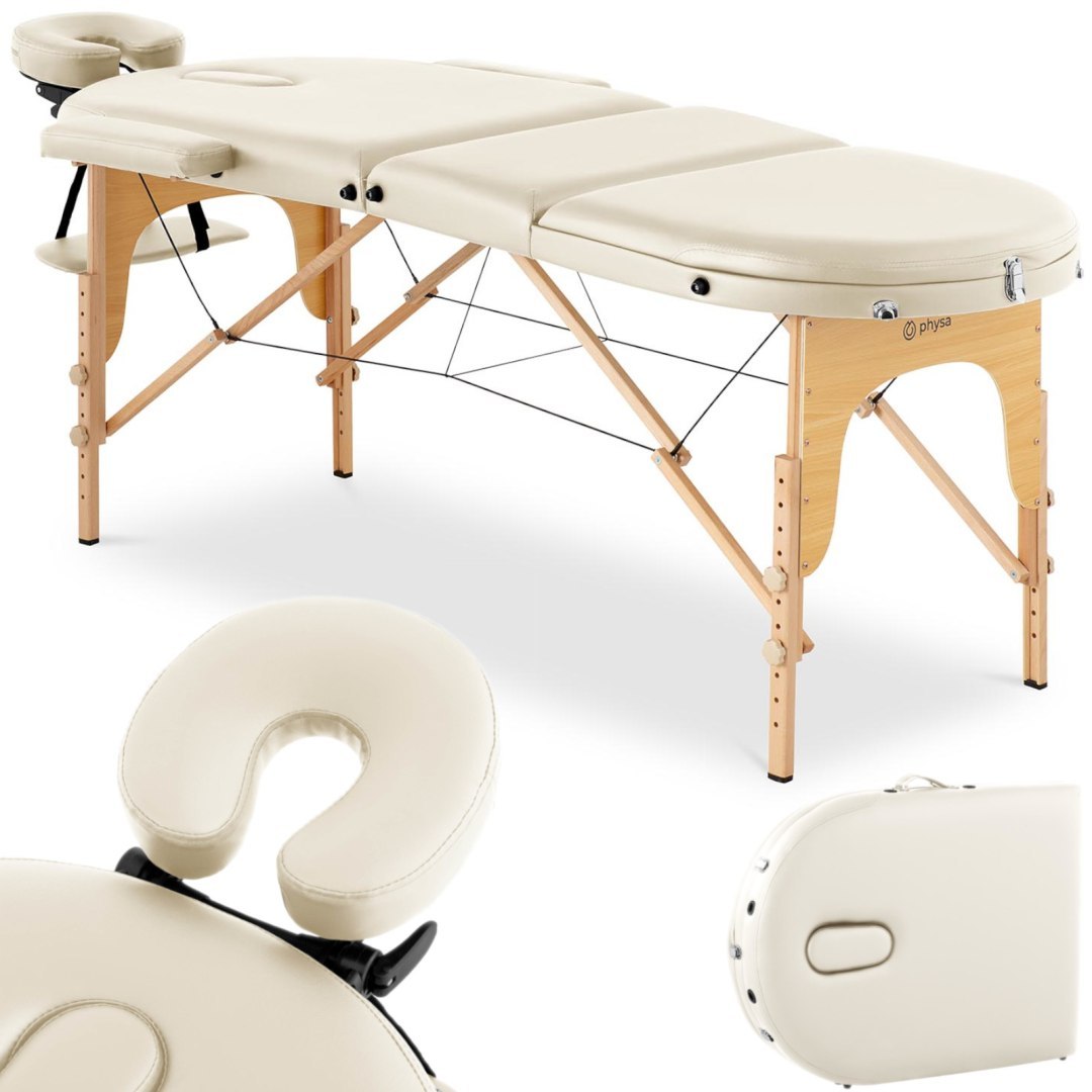 Stół łóżko do masażu przenośne składane z drewnianym stelażem Colmar Beige do 227 kg beżowe Stół łóżko do masażu przenośne składane z drewnianym stelażem Colmar Beige do 227 kg beżowe