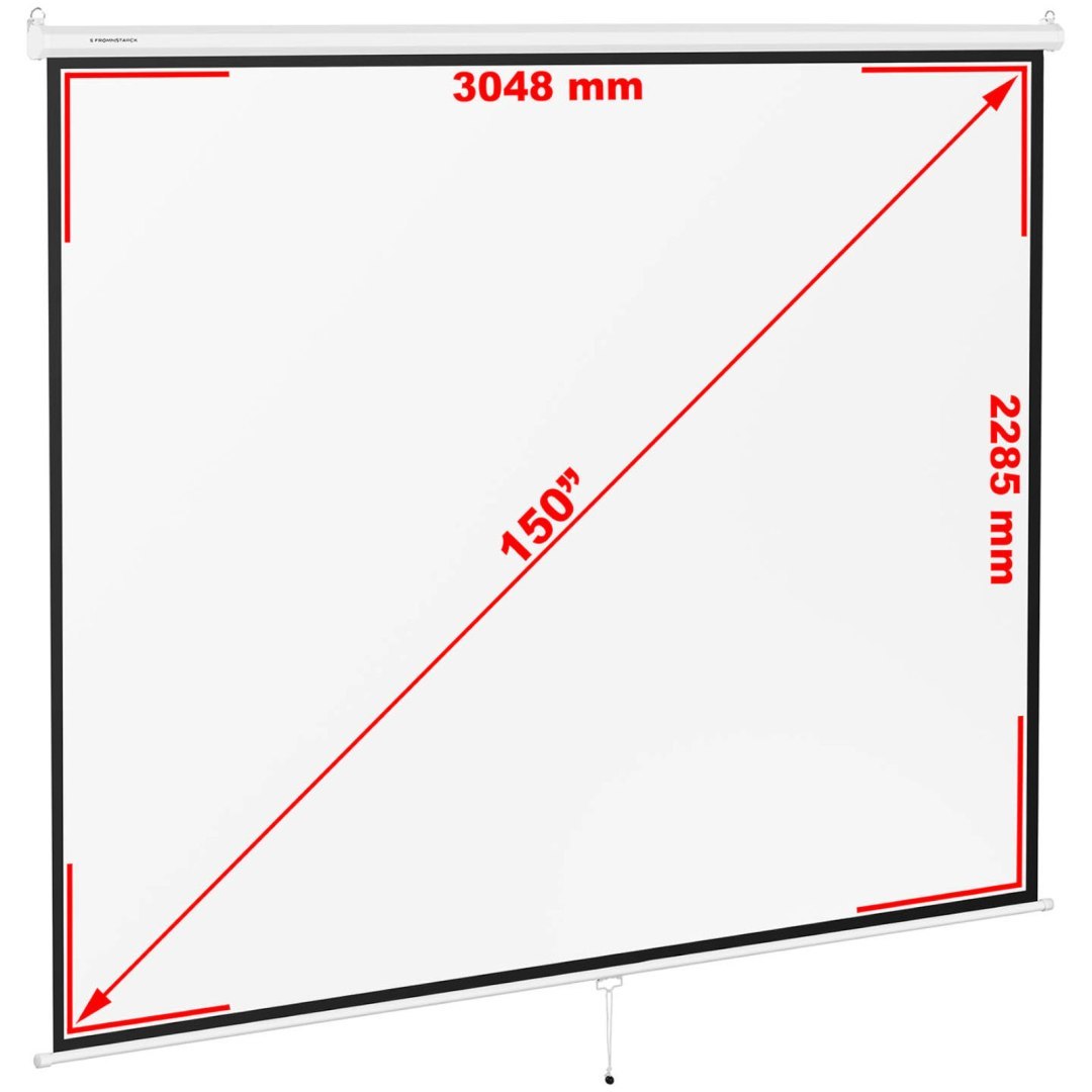Ekran do projektora półautomatyczny ścienny sufitowy matowy biały 150” 312.8×239 cm 4:3
