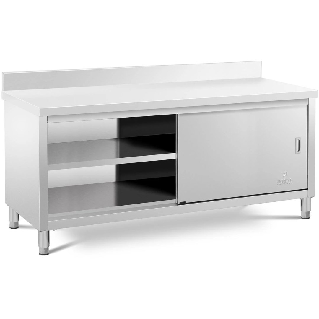 Stół blat roboczy przyścienny z szafką i rantem drzwi suwane 200 x 70 cm Stół blat roboczy przyścienny z szafką i rantem drzwi suwane 200 x 70 cm