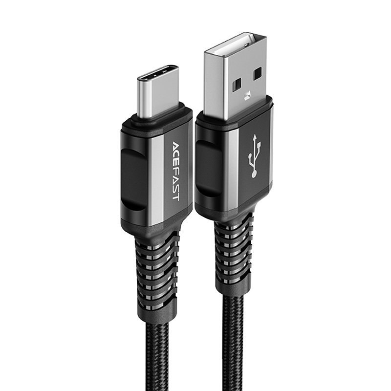 Kabel przewód w oplocie USB – USB-C 3A 1.2m czarny