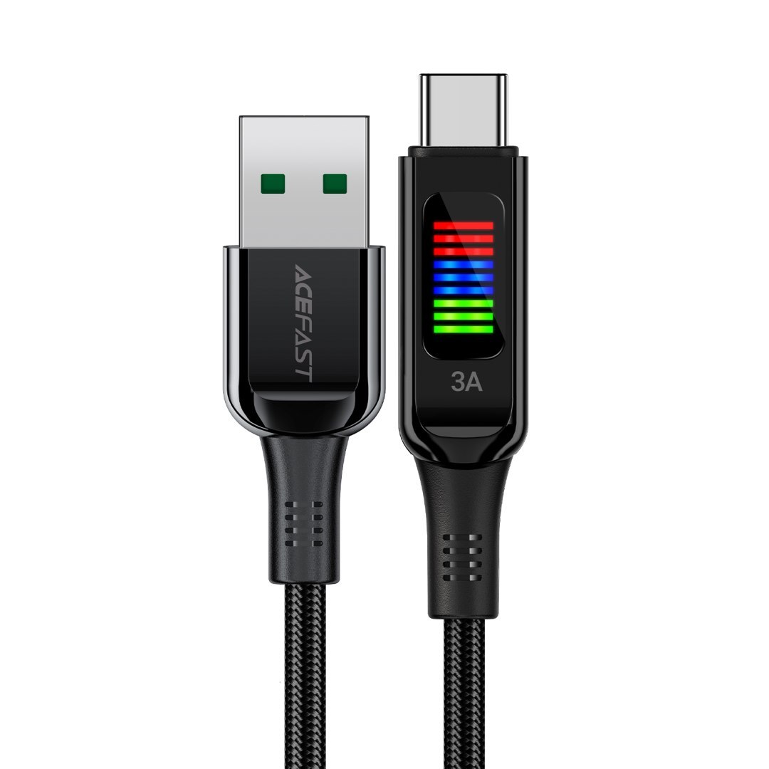 Kabel przewód USB-A – USB-C 60W z wyświetlaczem 1.2m czarny