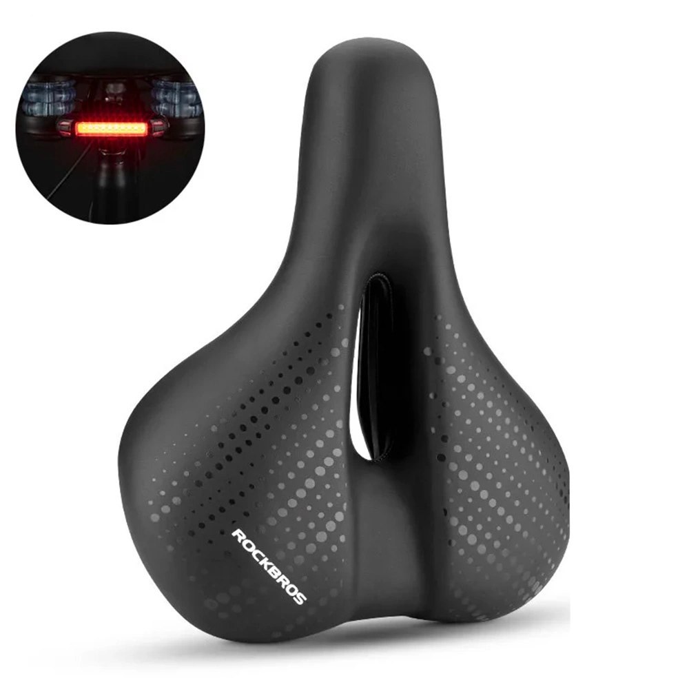Siodełko rowerowe MTB z amortyzorami wodoodporne + lampka LED – czarne Siodełko rowerowe MTB z amortyzorami wodoodporne + lampka LED – czarne