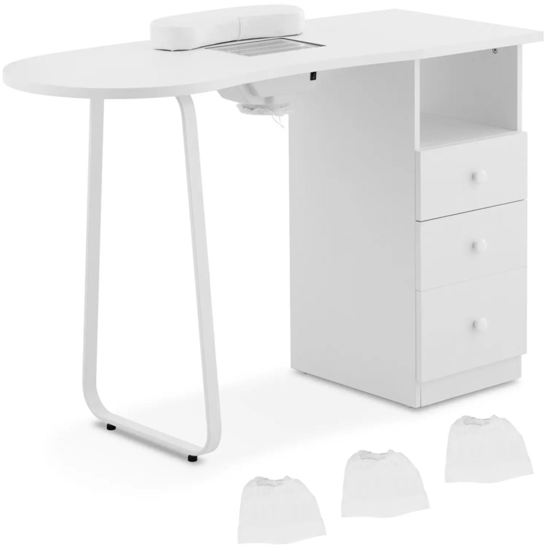 Biurko kosmetyczne do manicure z pochłaniaczem pyłu 120 x 45 cm – białe