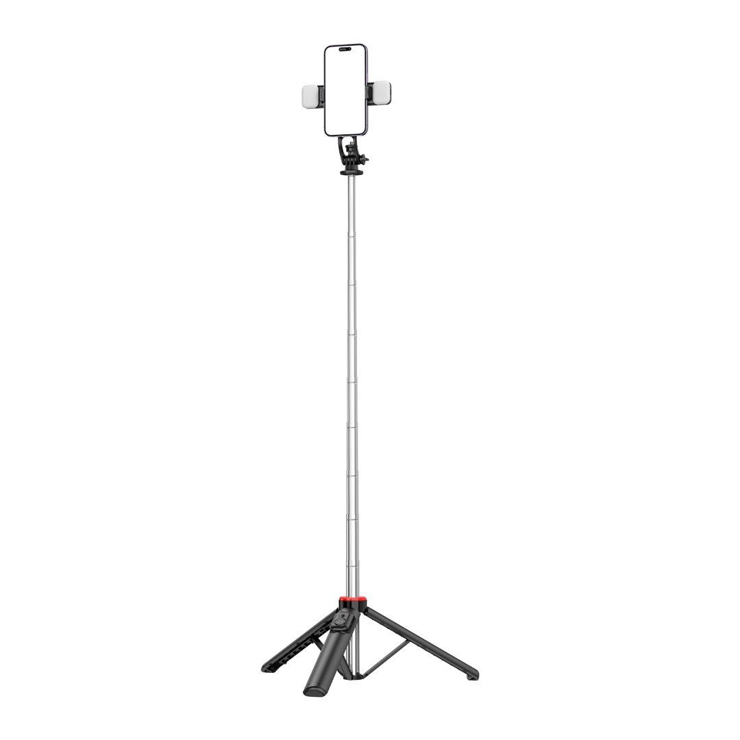 Selfie stick teleskopowy z pilotem + 2x lampka LED stojak tripod na telefon 1.3m – czarny