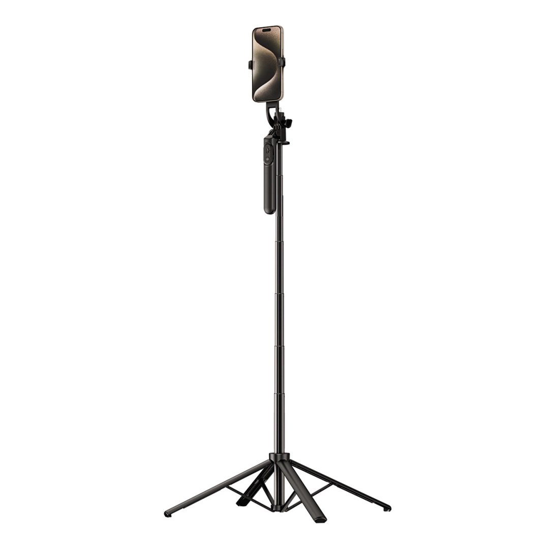 Selfie stick teleskopowy z pilotem statyw na telefon 1.75m aluminium – czarny