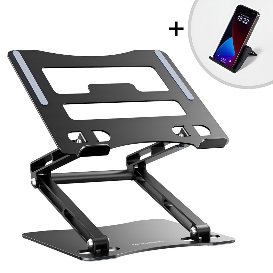 ZESTAW Podstawka pod laptopa aluminiowa + podstawka do smartfona – czarna