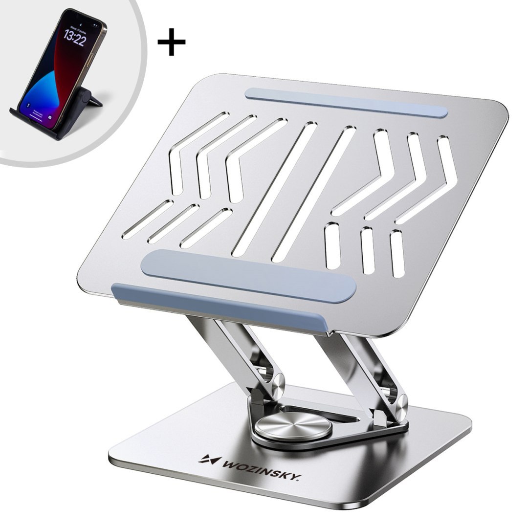 ZESTAW Podstawka pod laptopa aluminiowa 360 + podstawka do smartfona – srebrna