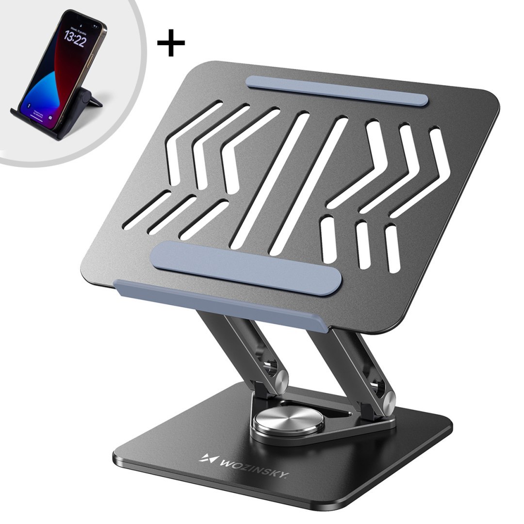 ZESTAW Podstawka pod laptopa aluminiowa 360 + podstawka do smartfona – czarna ZESTAW Podstawka pod laptopa aluminiowa 360 + podstawka do smartfona – czarna