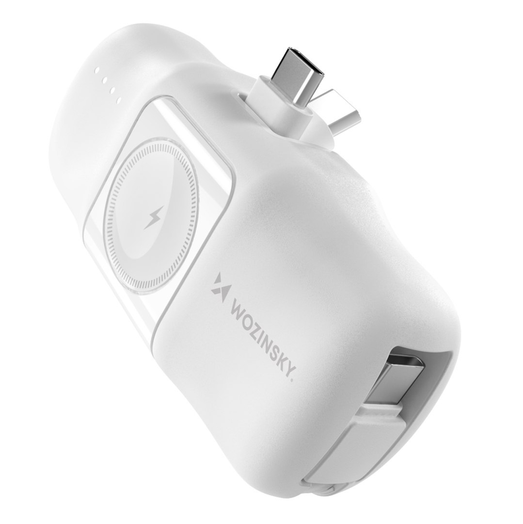 Mini powerbank 5000mAh 15W USB-C i ładowarką do Apple Watch – biały