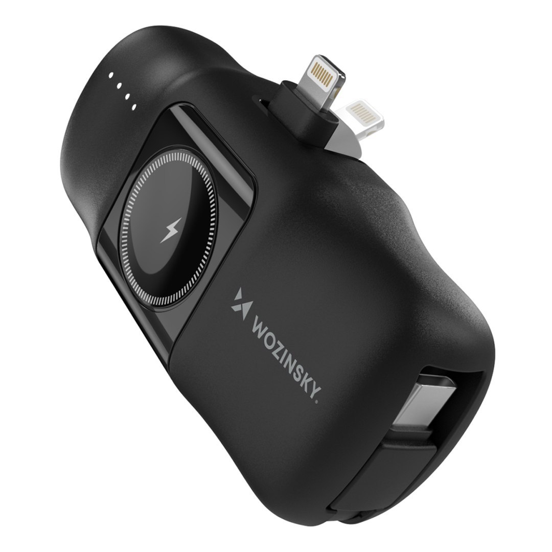 Mini powerbank 5000mAh 15W iPhone Lightning i ładowarką do Apple Watch – czarny Mini powerbank 5000mAh 15W iPhone Lightning i ładowarką do Apple Watch – czarny