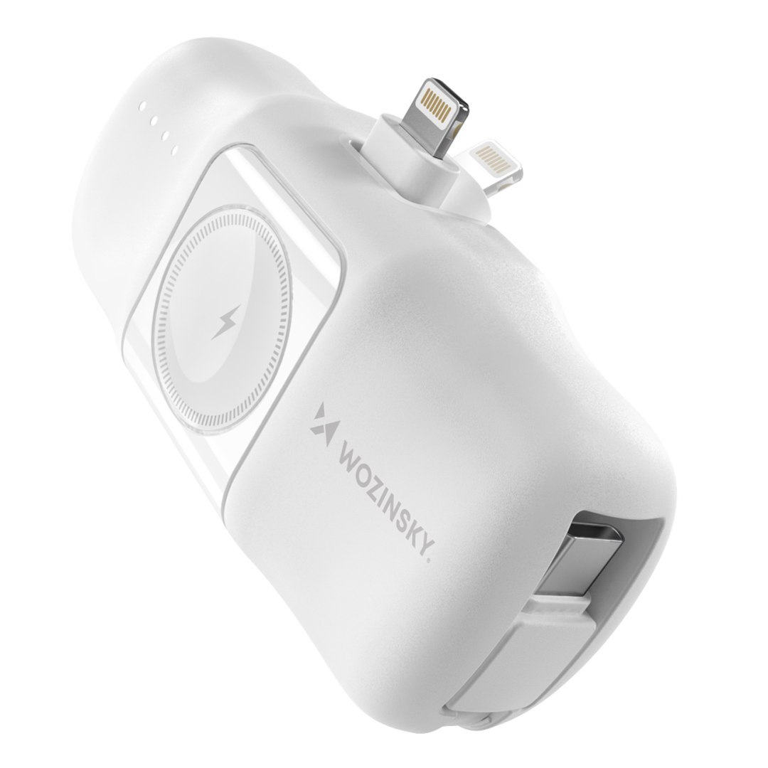 Mini powerbank 5000mAh 15W iPhone Lightning i ładowarką do Apple Watch – biały