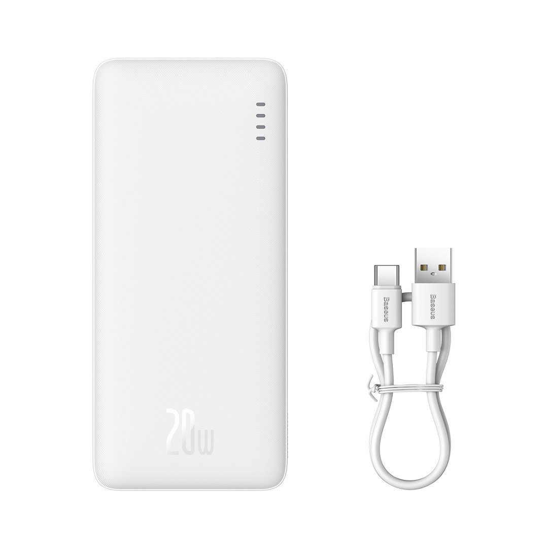 Powerbank Airpow 20W 10000mAh z kablem USB-A – USB-C 30cm – biały