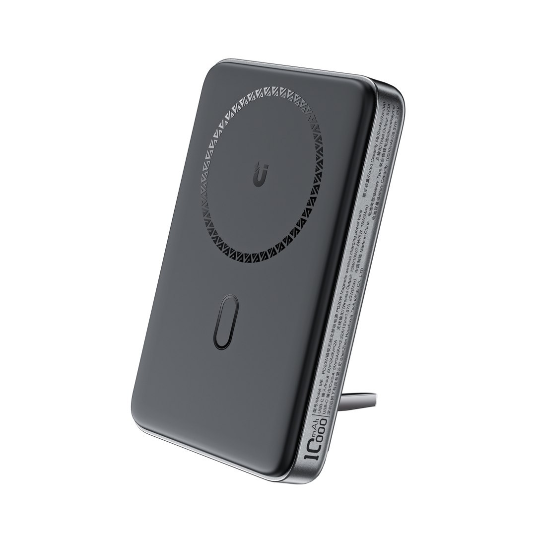 Powerbank 10000mAh indukcyjny magnetyczny z opcją podstawki PD 20W + kabel – czarny