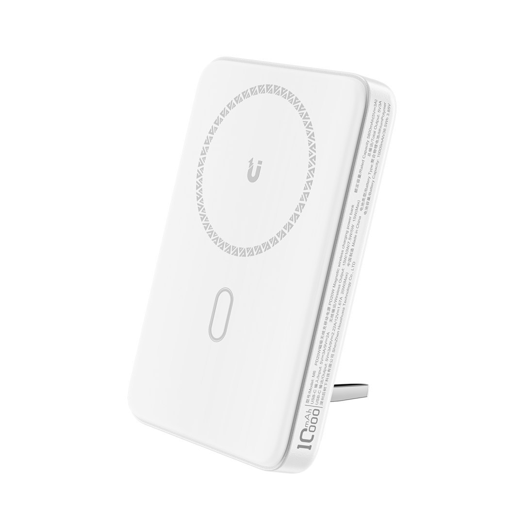 Powerbank 10000mAh indukcyjny magnetyczny z opcją podstawki PD 20W + kabel – biały