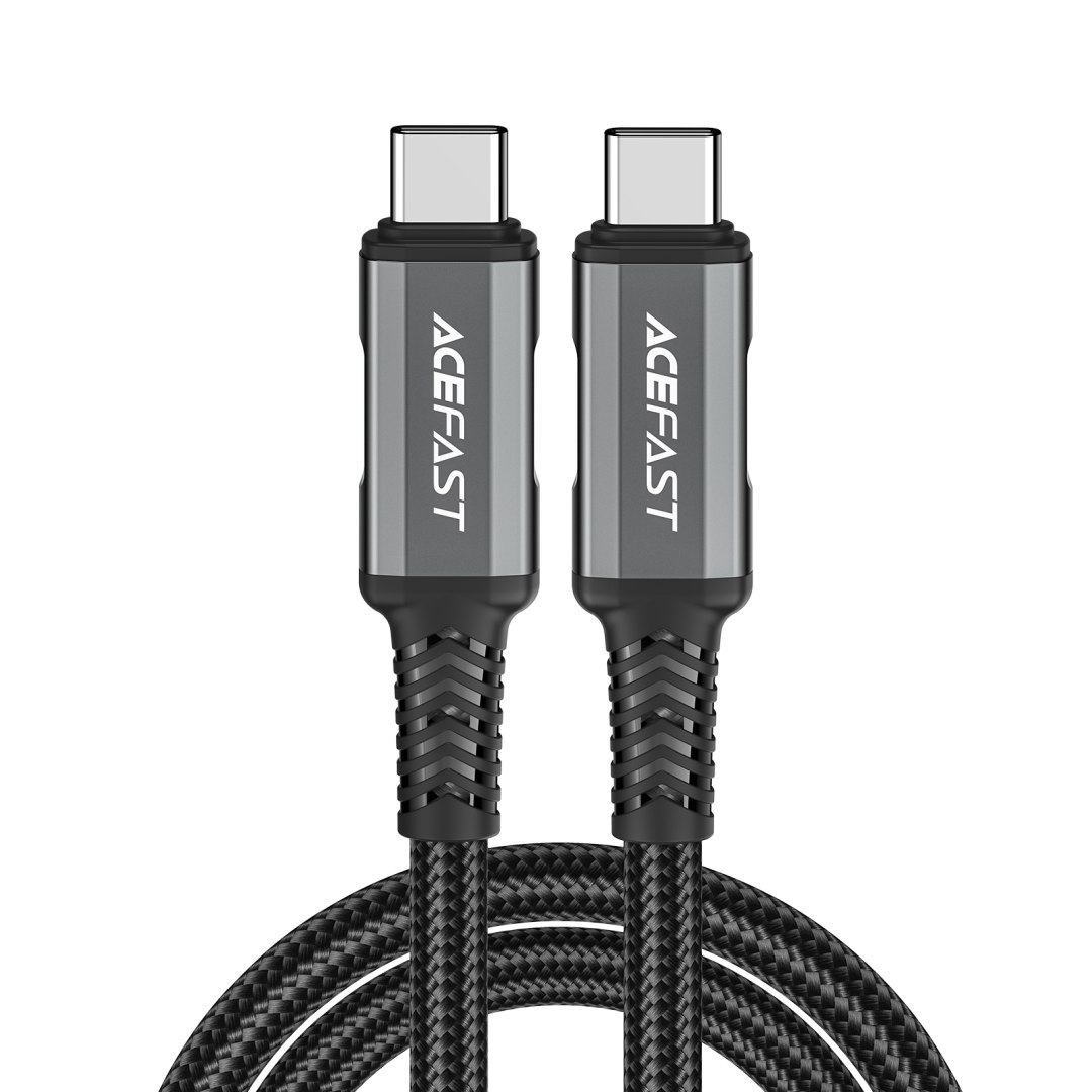 Kabel przewód USB-C USB4 PD3.1 5A do transmisji danych i Video 4K 1m – szaro-czarny
