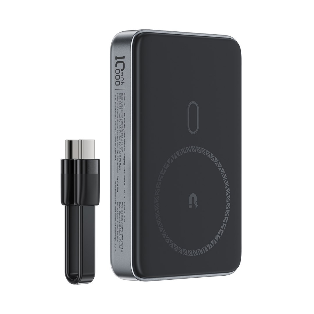 Powerbank magnetyczny 10000mAh indukcyjny 2x USB-C PD 30W + kabel USB-C – czarny